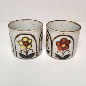 Set of Two Japan Stoneware Floral Cups New with Tags